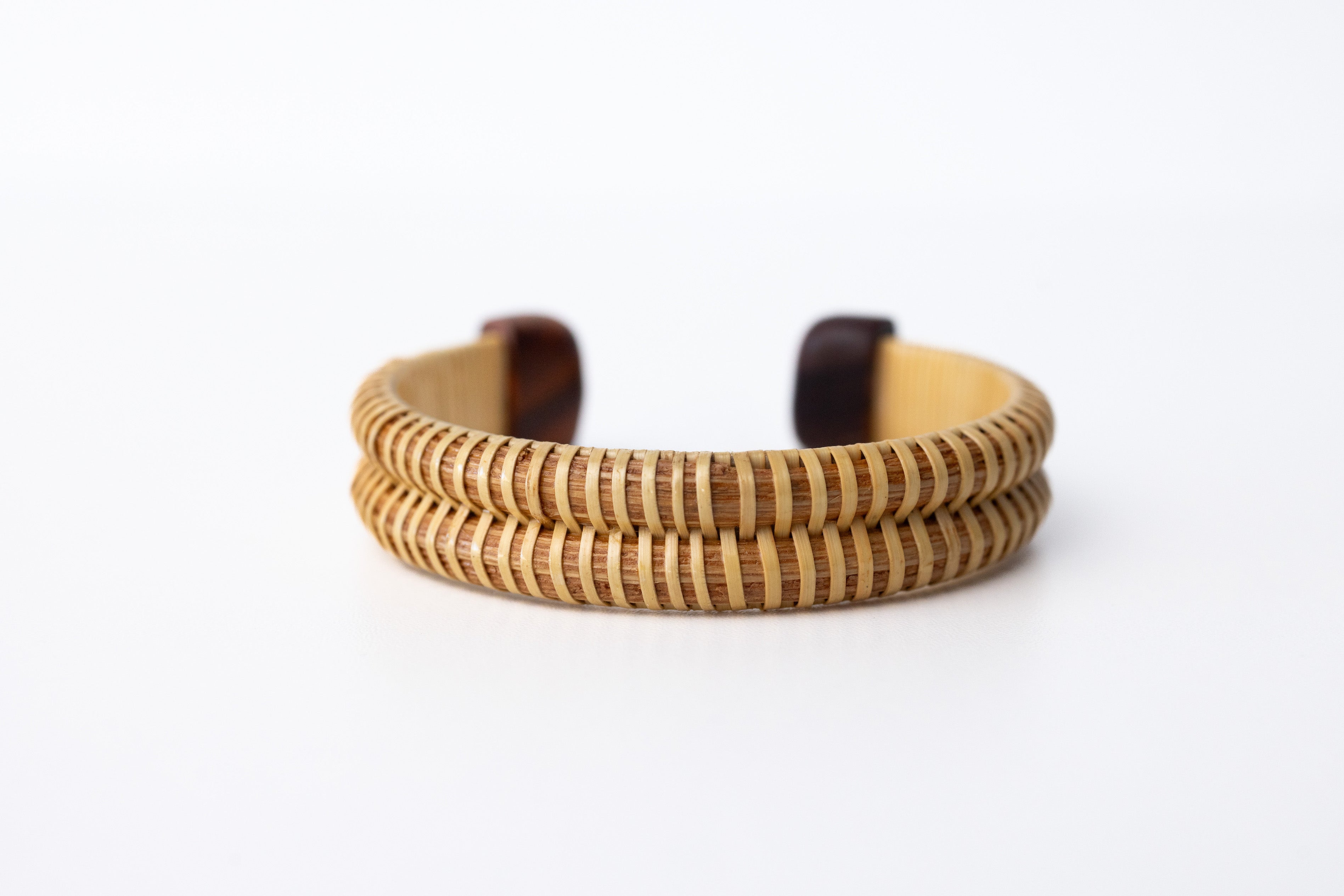 A front-facing view of the double stave Nantucket basket cuff bracelet.