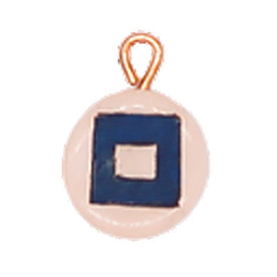 A charm with a blue box with a white center displayed on a white background.