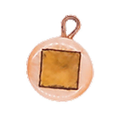 A charm with a yellow flag displayed on a white background.