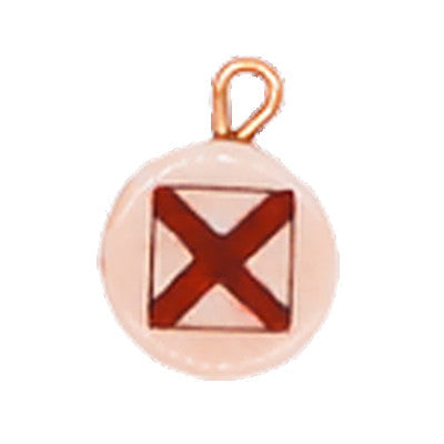 A charm with a red X flag displayed on a white background.