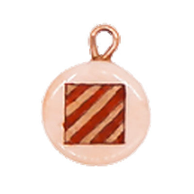 A charm with a red and yellow striped flag, displayed on a white background.