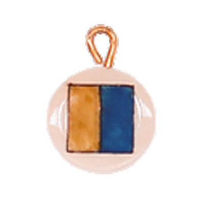 A charm with a yellow and blue flag displayed on a white background.