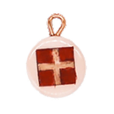 A charm with a red flag with a cross in the center displayed on a white background.
