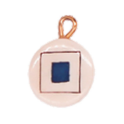 A charm with a black outline and a blue box in the center displayed on a white background.
