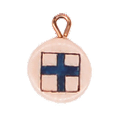 A charm with a flag of a blue cross, displayed on a white background.