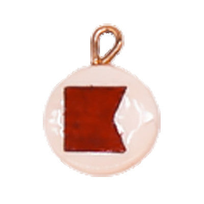 A charm with a red flag displayed against a white background.