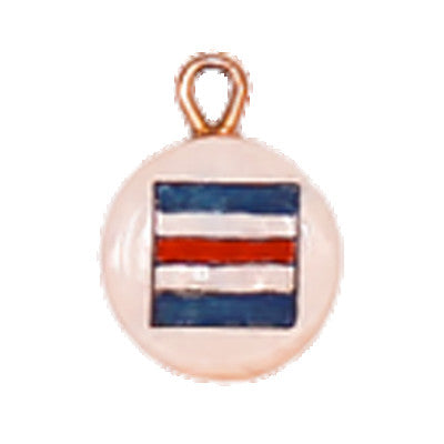 A charm with a red and blue striped flag on a white background.