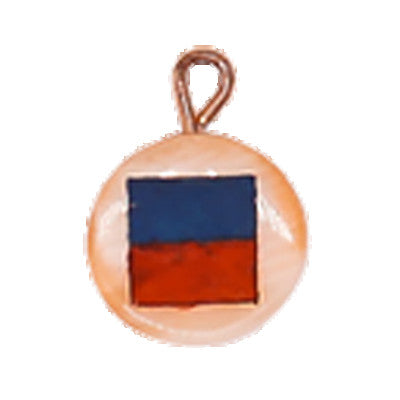 A charm with a blue and red flag displayed on a white background.