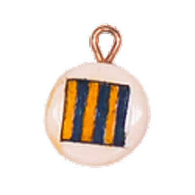 A charm with a yellow and blue vertical striped flag displayed on a white background.